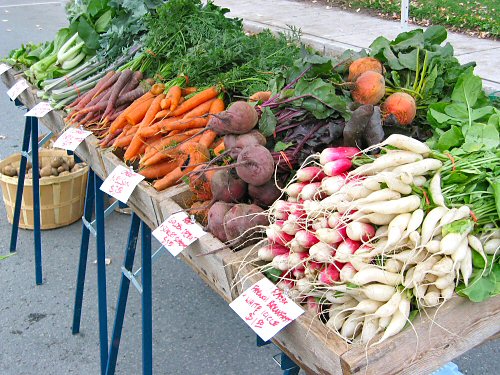vegetables on a table at the farmers market