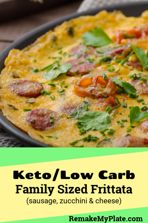 This keto family sized frittata is made with sausage, zucchini and cheese #ketorecipes #ketobreakfast #ketobreakfastideas #remakemyplate