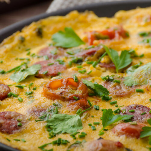 Frittata with zucchini linguica and cheese