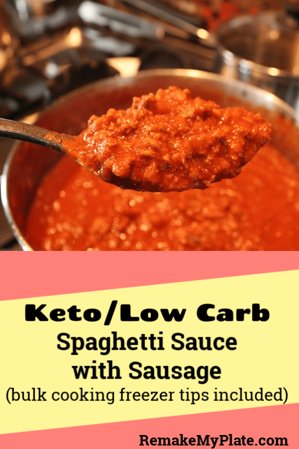 This delicious keto spaghetti sauce freezes well. Double or triple the batch and save time later. #keto #ketorecipes #ketospaghettisauce #ketosauce #remakemyplate