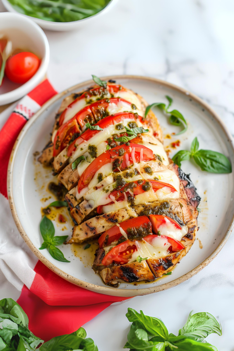 Baked Hasselback Caprese Chicken Recipe (Low Carb)