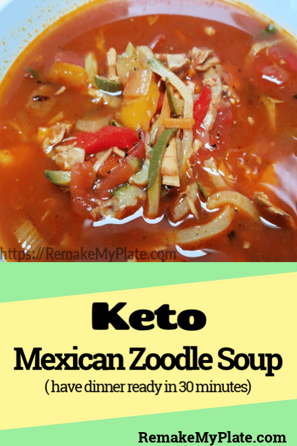 Keto Mexican Zoodle Soup You can have dinner ready in 30 minutes with this fast and easy keto recipe. #keto #ketorecipes #ketodinnerideas #ketodinners #ketosoup #zoodles
