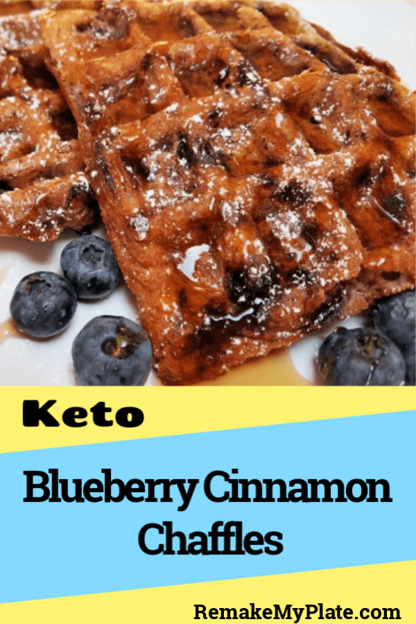 Blueberry Cinnamon Chaffles are a delicious keto breakfast or treat #chaffles #chaffle #ketowaffle #ketochaffle #keto #ketorecipes #remakemyplate