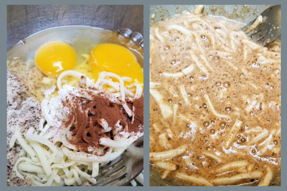 Mixing the ingredients to make keto blueberry chaffles
