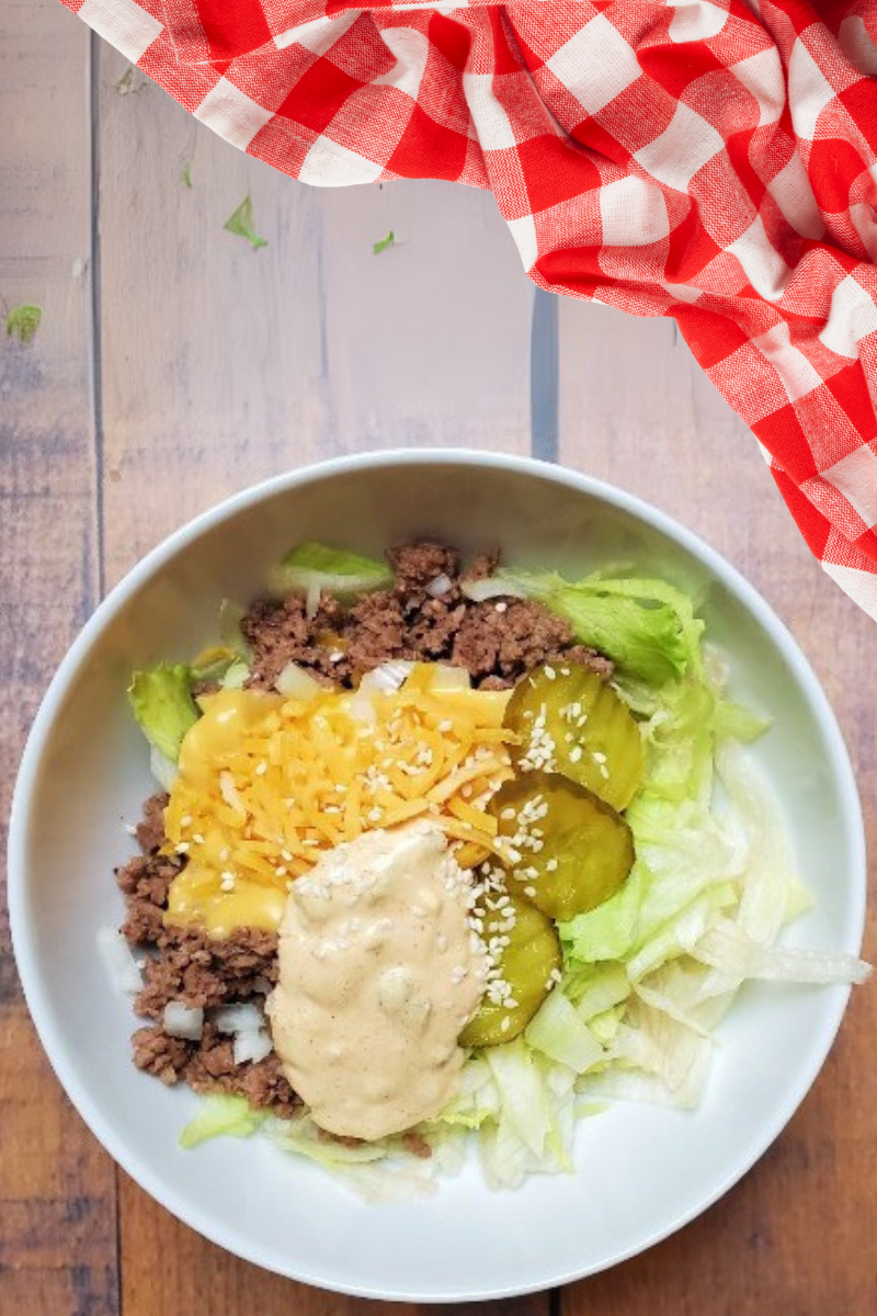 bowl of keto big mac salad