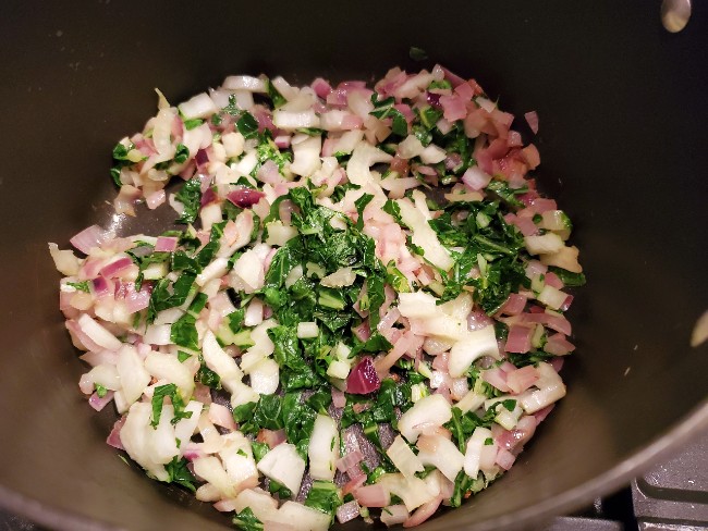sautee onion and bok choy