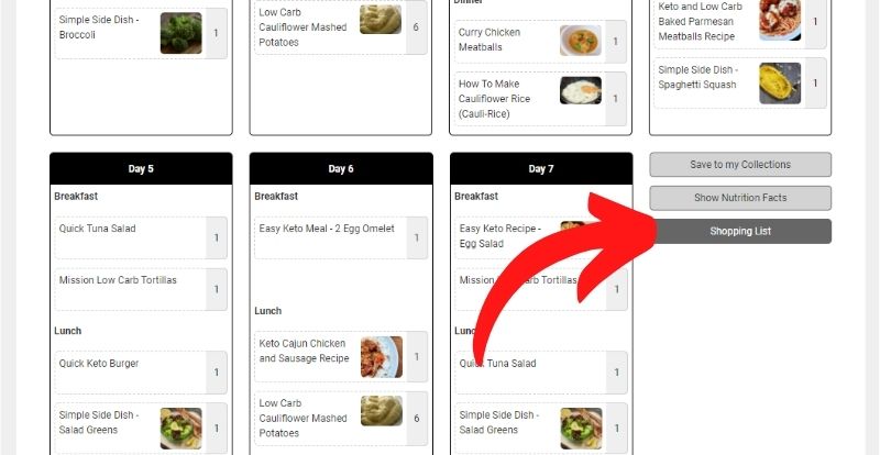 shopping list for these easy lazy keto meals