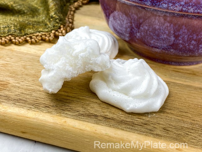 sugar free meringue cookies on a cutting board