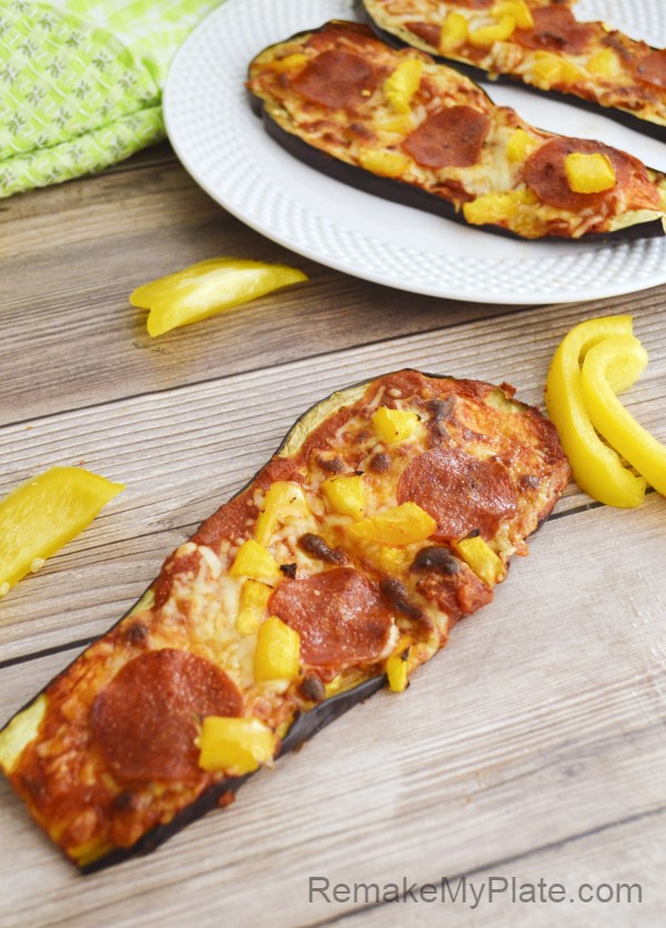 Air fryer eggplant pizza on dinner plate