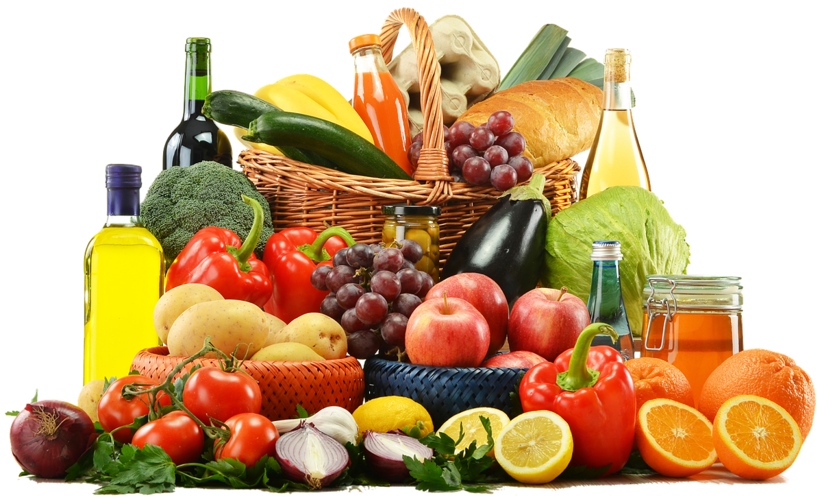 fruits and vegetables in a basket