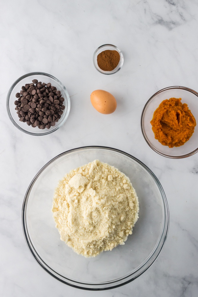 ingredients for pumpkin cake mix cookies on the counter