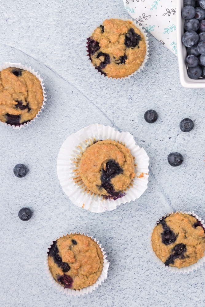 almond flour blueberry muffins on a table