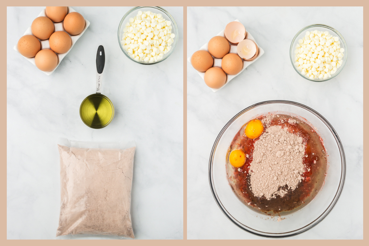 mixing ingredients for red velvet cookies in a bowl