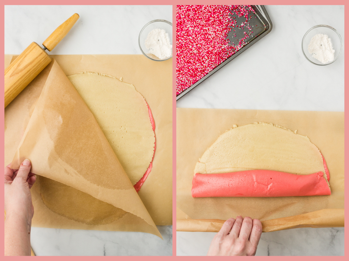 rolling sugar cookie into a log