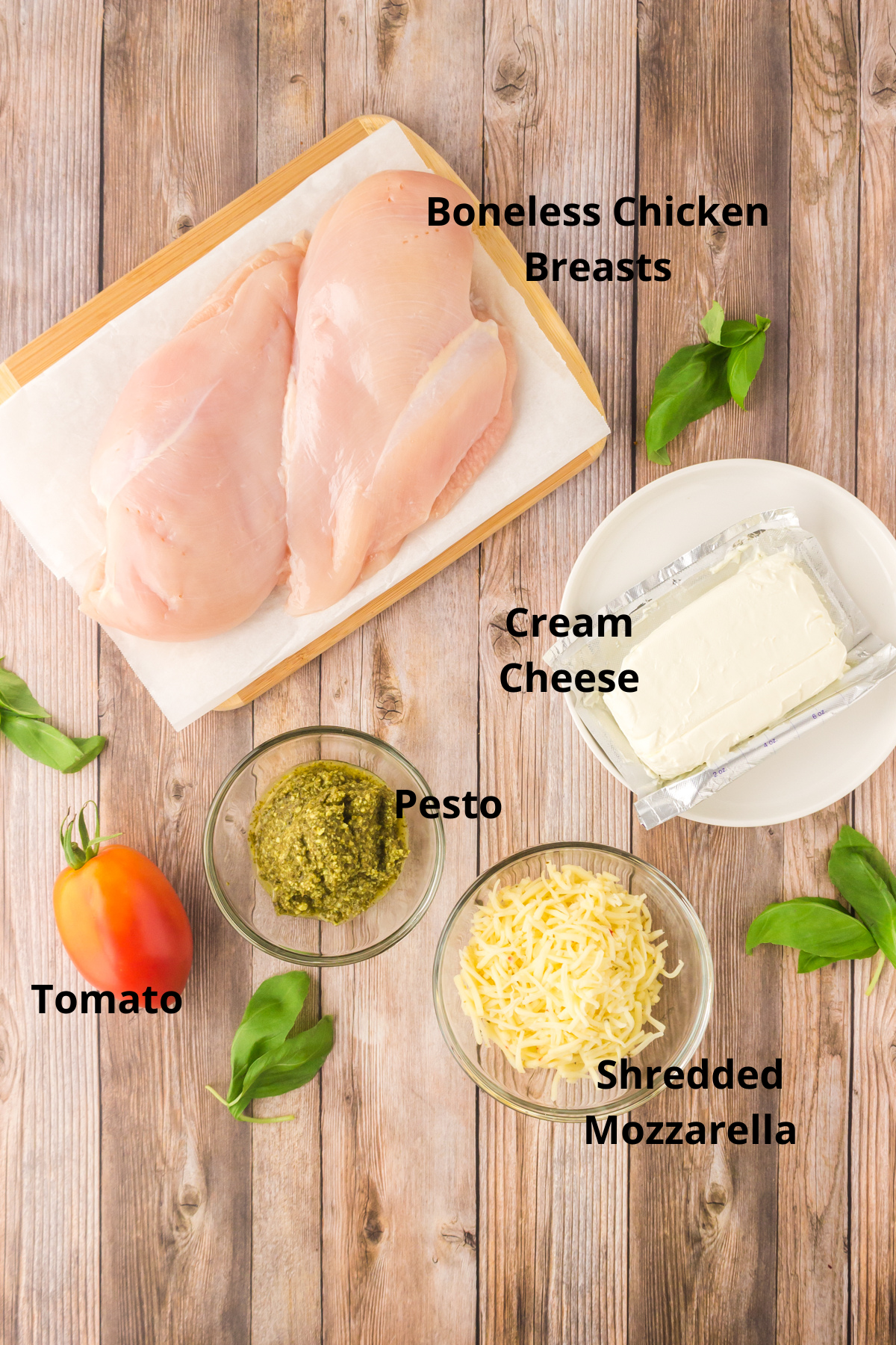 ingredients for this pesto chicken bake