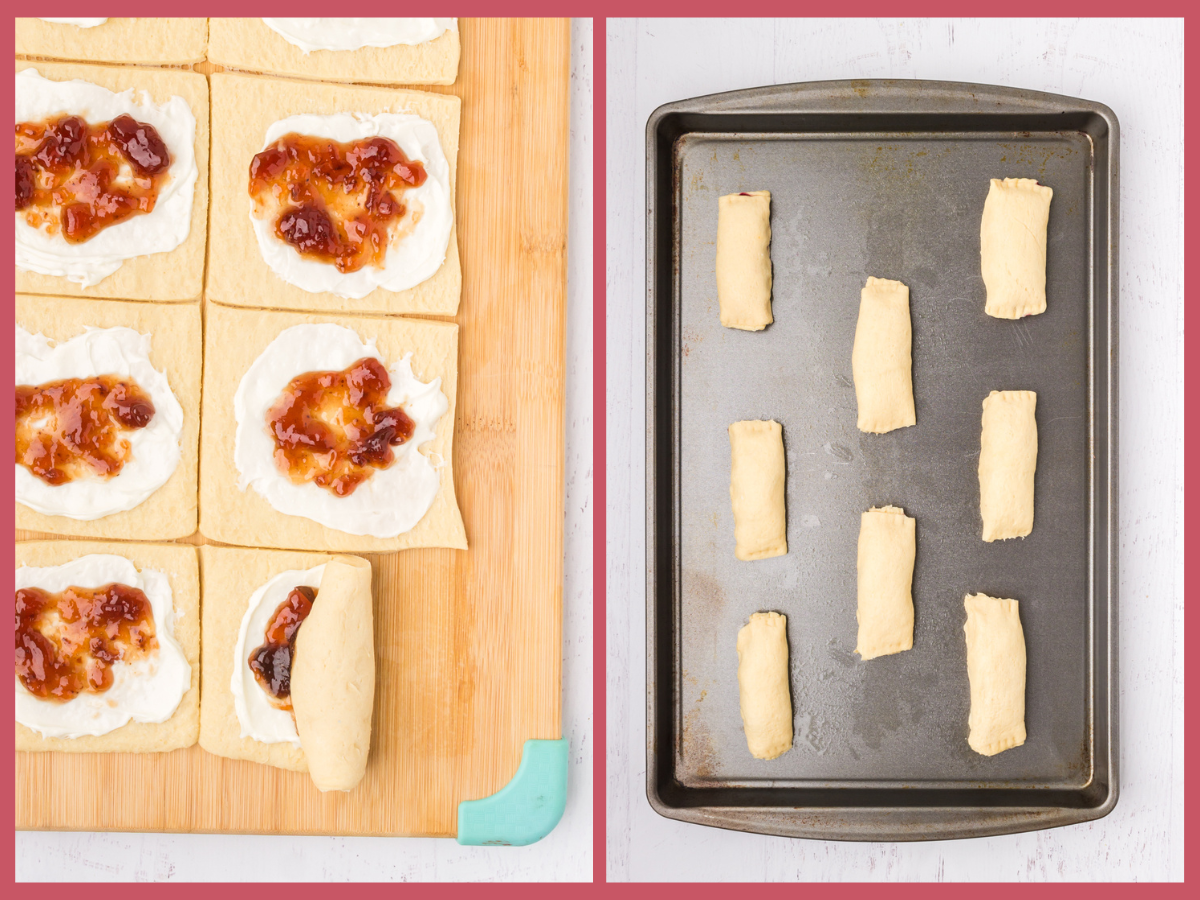 rolling up the strawberry cream cheese crescent rolls