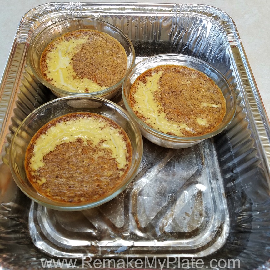 Custard cups in a pan of water filled with water