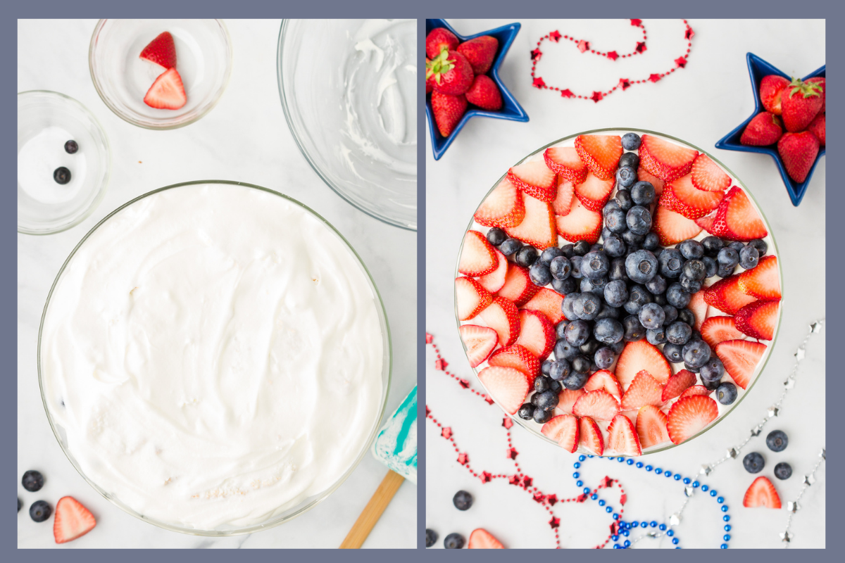 using the strawberries and blueberries to make a star shape design on top of this trifle