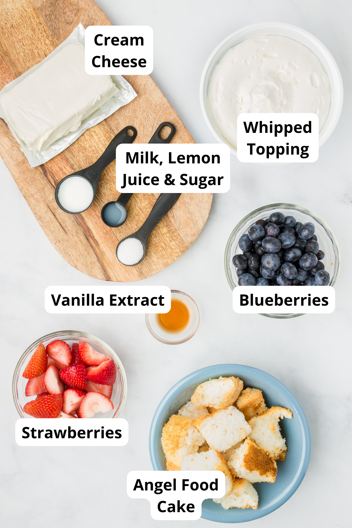 ingredients for this red, white and blue berry trifle
