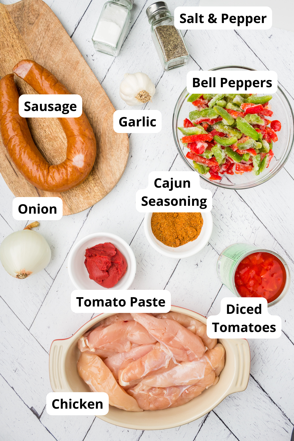 Ingredients for cajun chicken and sausage