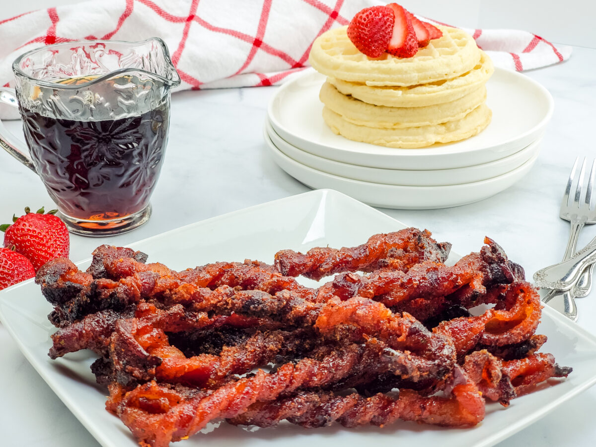 candied twisted bacon on a plate
