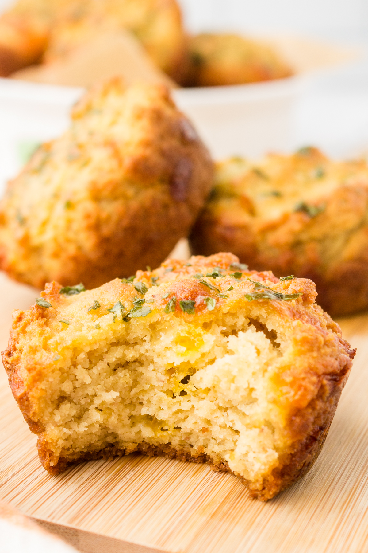 close up of the texture in a keto cheddar biscuit