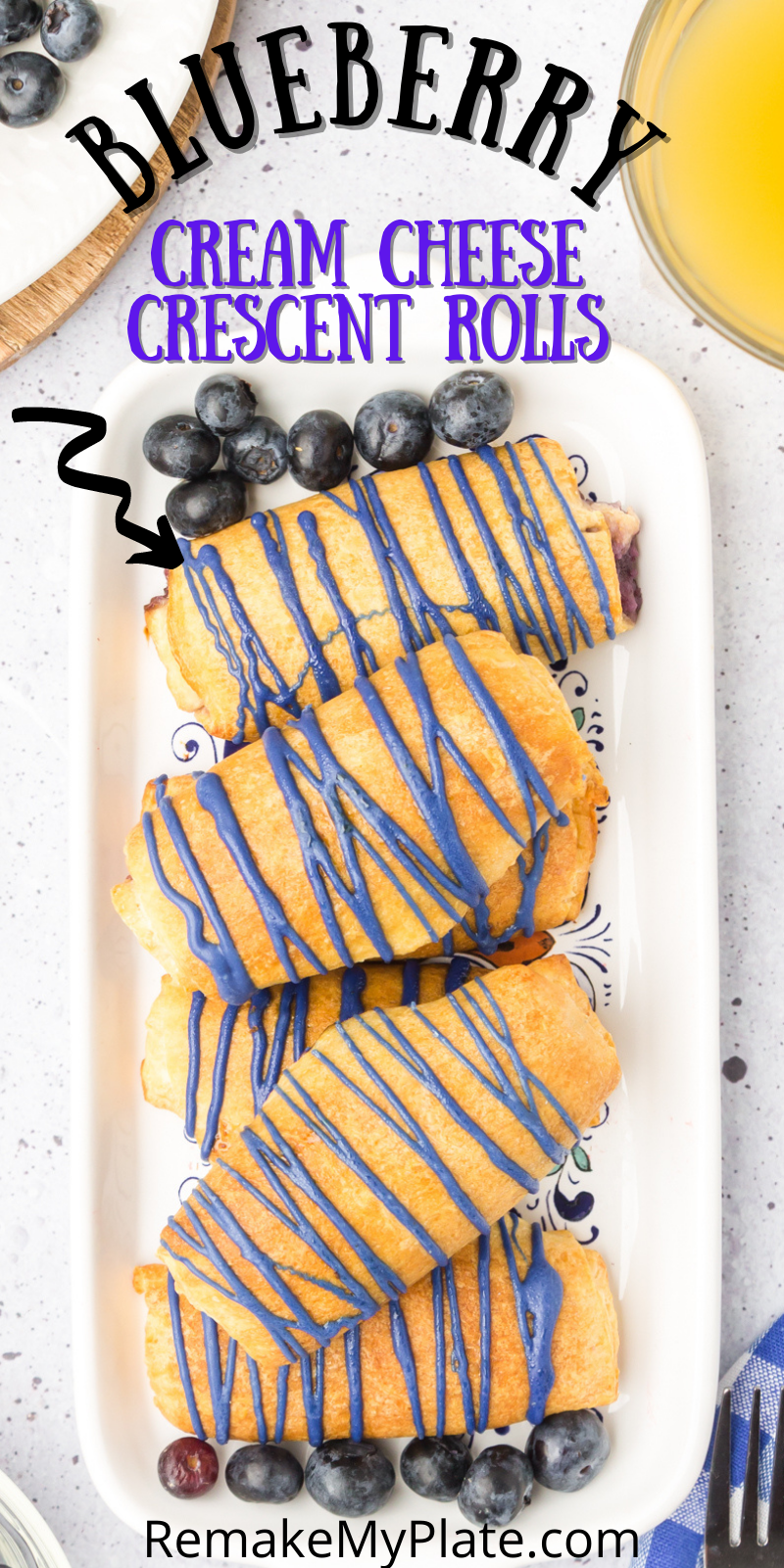 blueberry cream cheese crescent rolls on a table pinterest pin