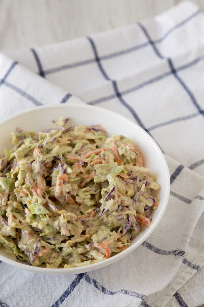 bowl of sugar free keto coleslaw on the table