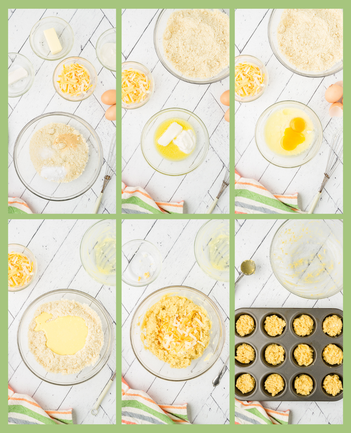 step by step process shots for making keto cheddar biscuits