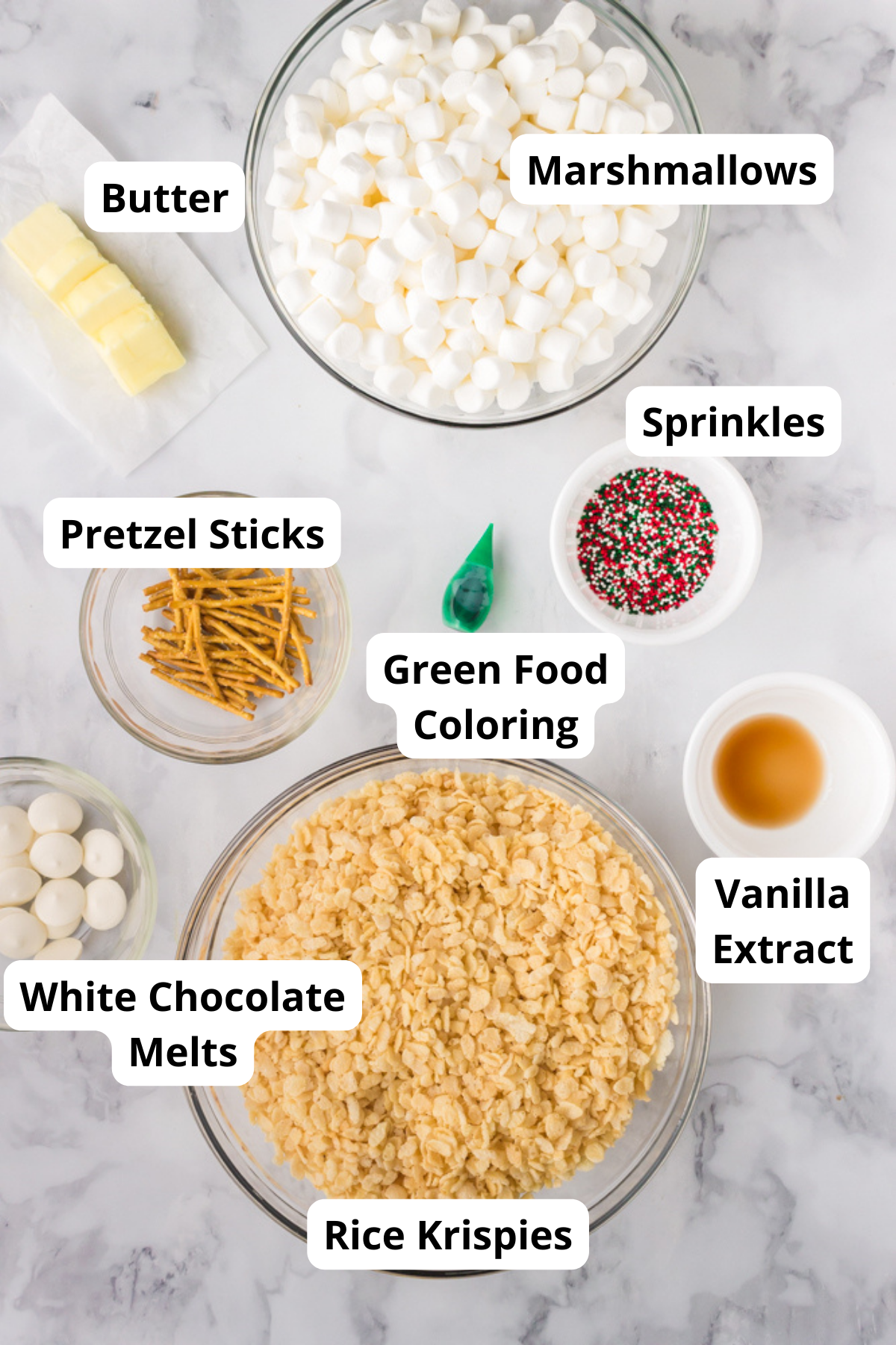 ingredients for Christmas tree rice krispie treats