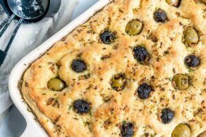 Fresh Herbs and Olives Vegan Focaccia Bread CA Olives Plant Based on a Budget 3