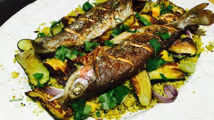trout with courgette and cauliflower couscous