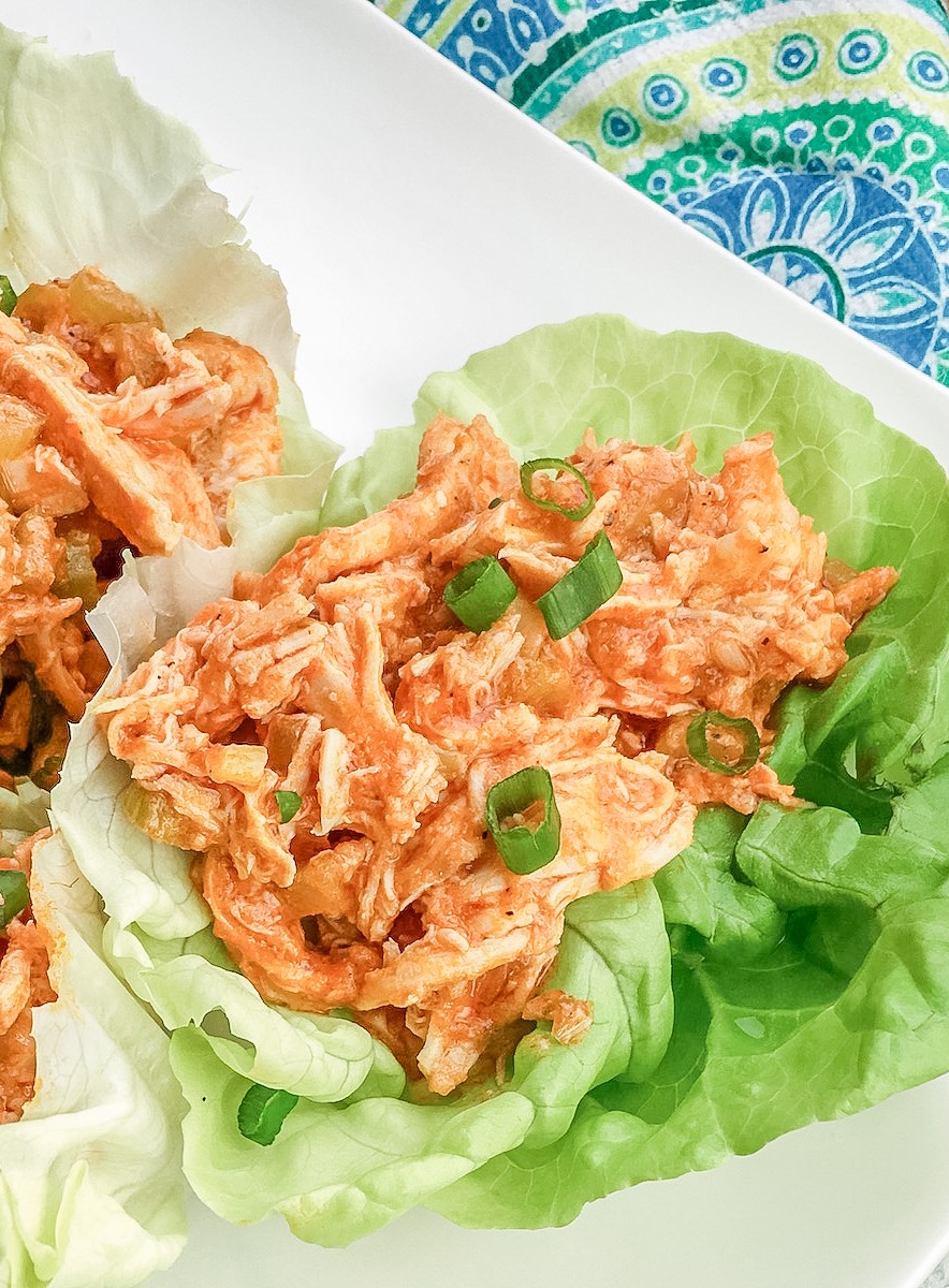 Butter lettuce leaves filled with buffalo chicken