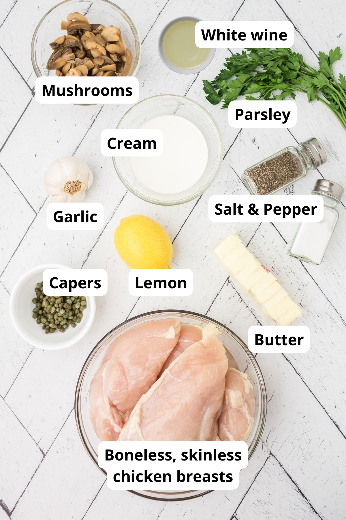 ingredients needed to make this copycat Cheesecake Factory Chicken Piccata recipe