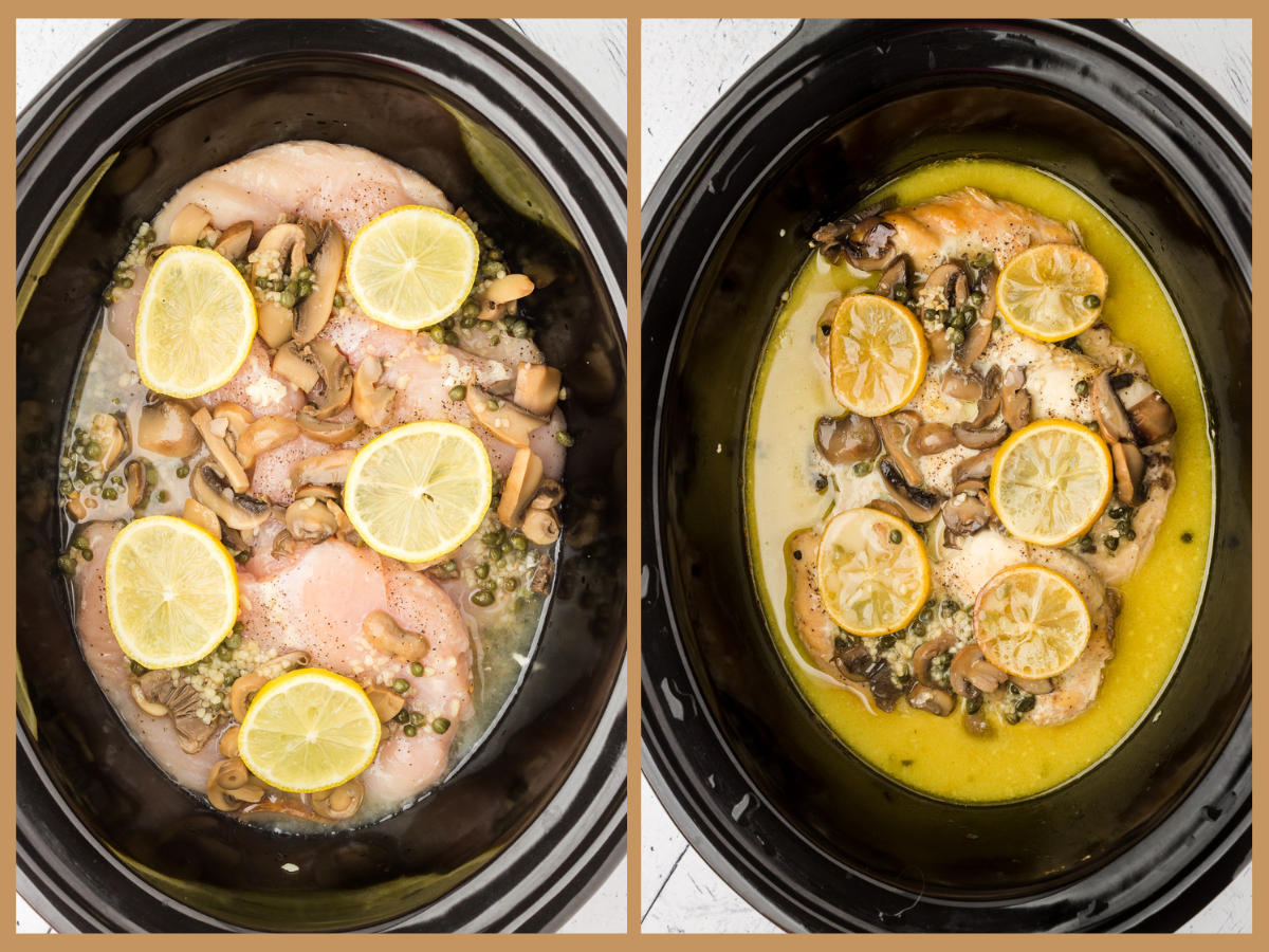 Topping chicken with lemon juice, capers and lemon slices.