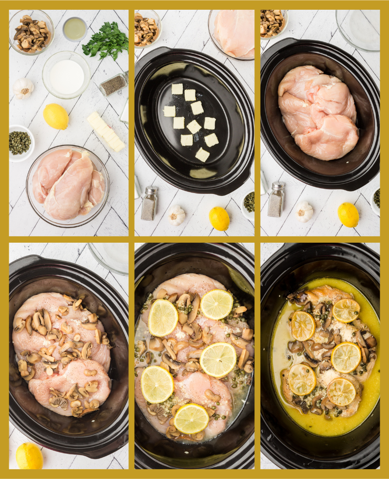 process steps to make copycat cheesecake factory chicken piccata in the crockpot