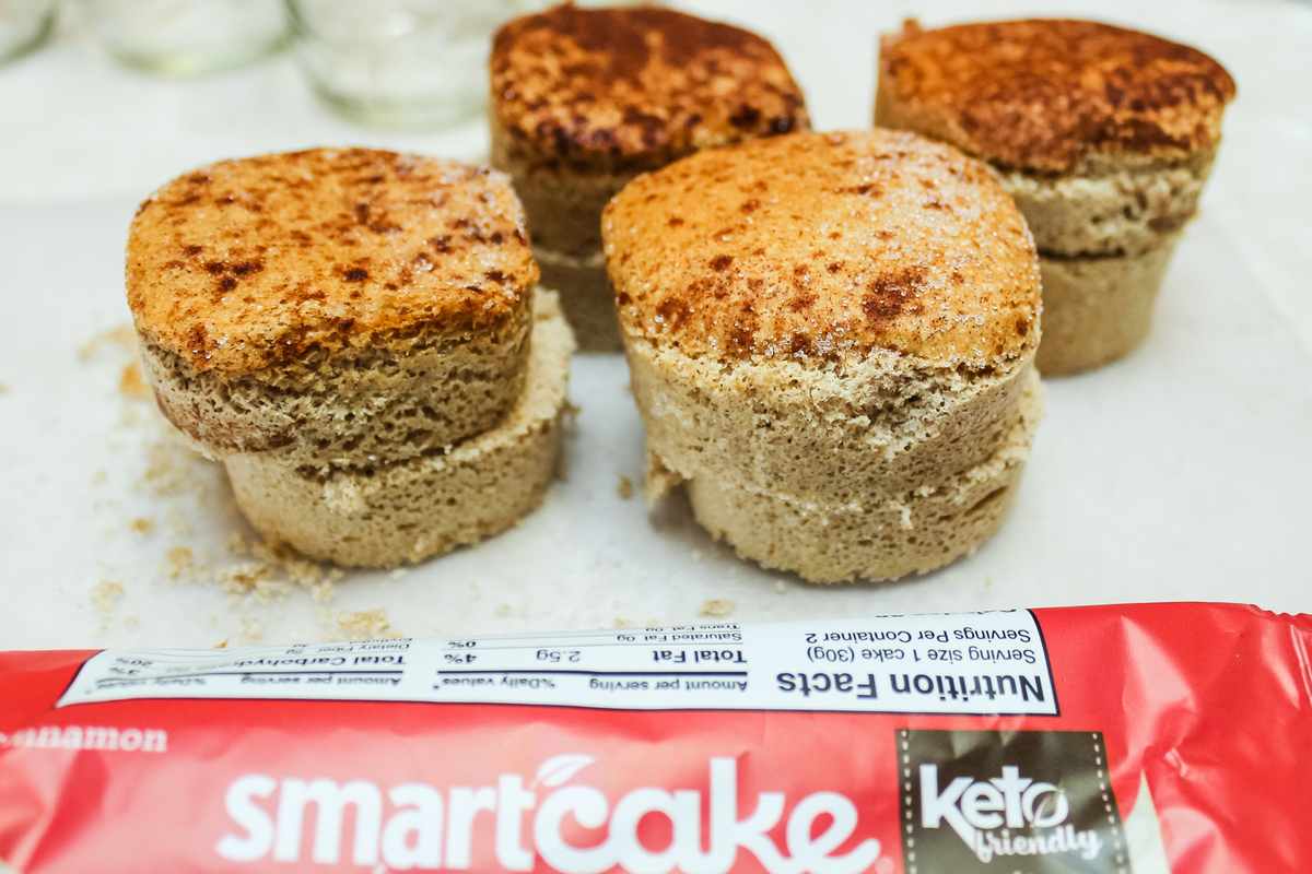 Low carb Cinnamon Smartcakes cut in half to make tiramisu