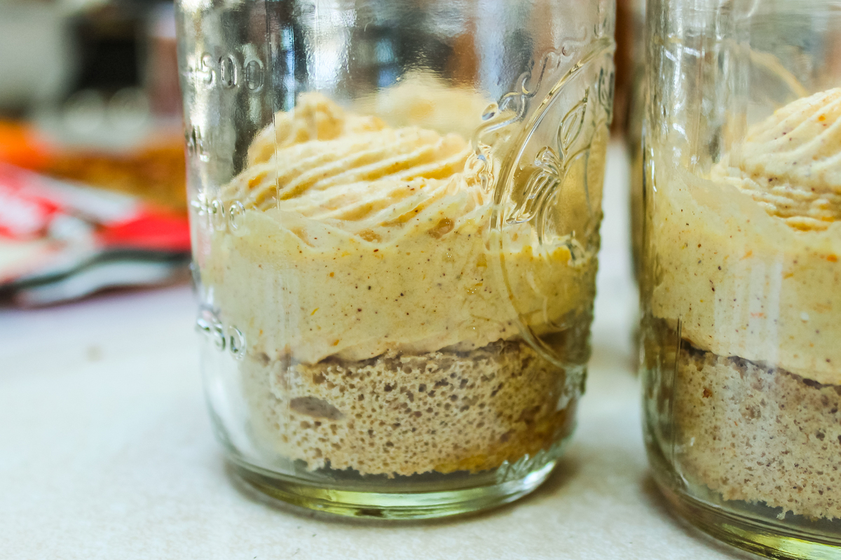 Layer smartcakes in jar and topping with pumpkin tiramisu filling
