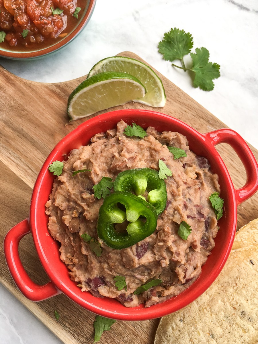 homemade refried beans served in a bowl