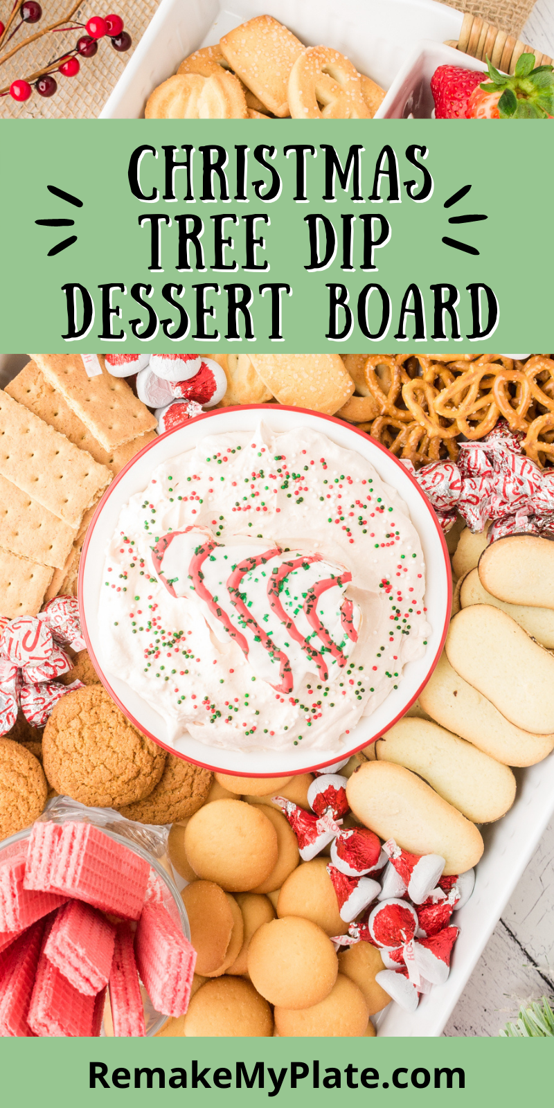 Get ready to feed your family and friends at your next holiday gathering with this Christmas Tree Cake Dip Dessert Charcuterie Board. The dip is so easy to make and you can quickly put this dessert board together in 30 minutes.