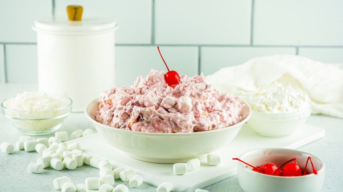 bowl of this easy cherry fluff recipe