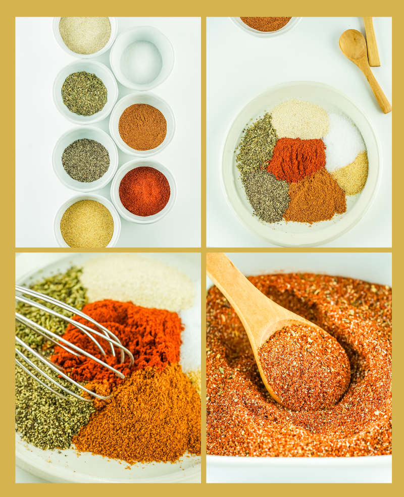 step by step process shots showing how to make this chicken seasoning blend