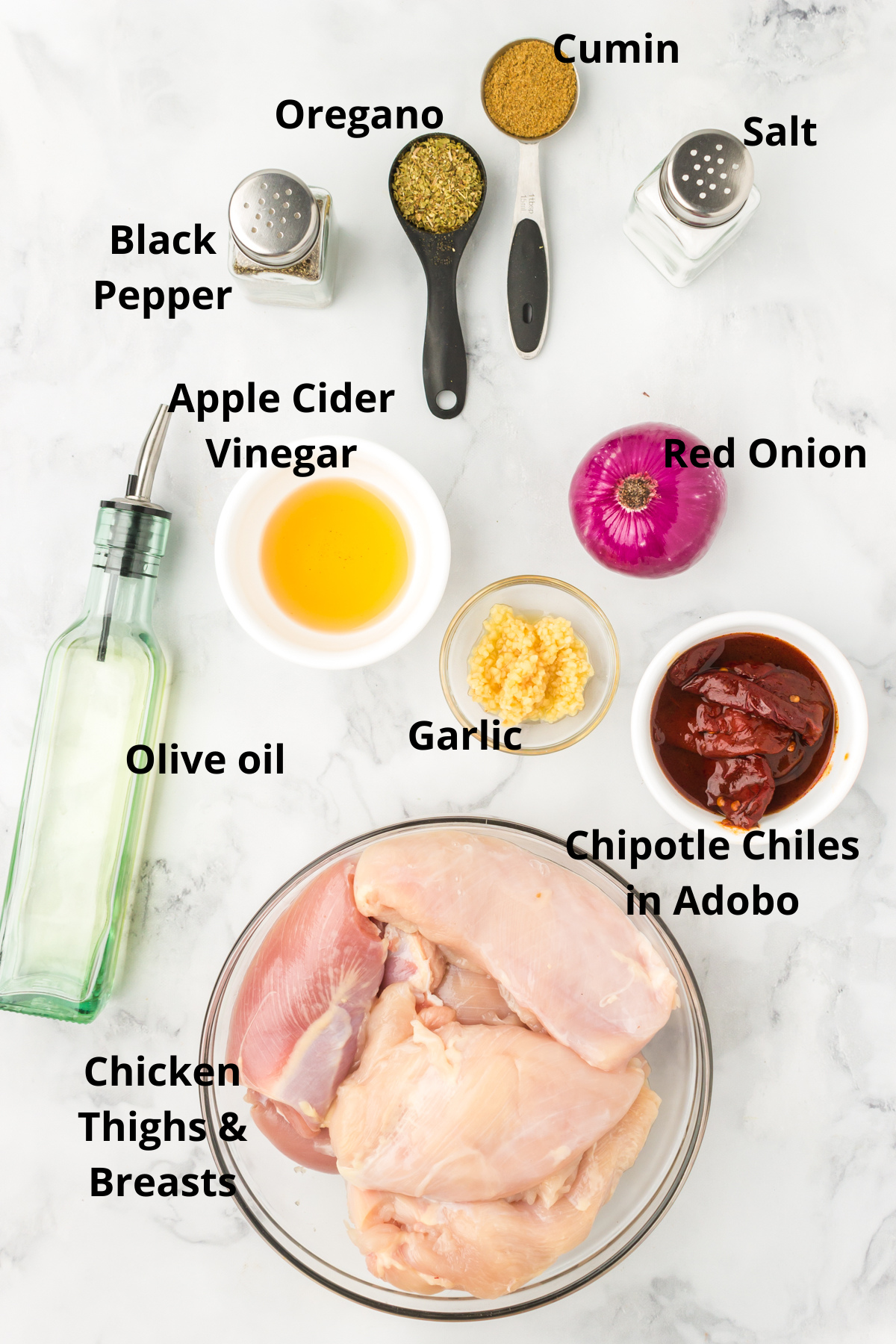 ingredients to make this copycat chipotle chicken recipe on a table
