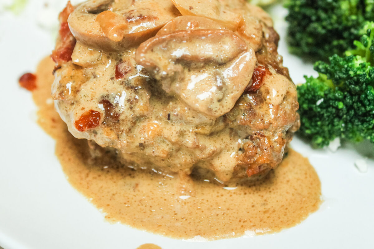 Mushroom Onion Bacon Burgers in Cream Sauce