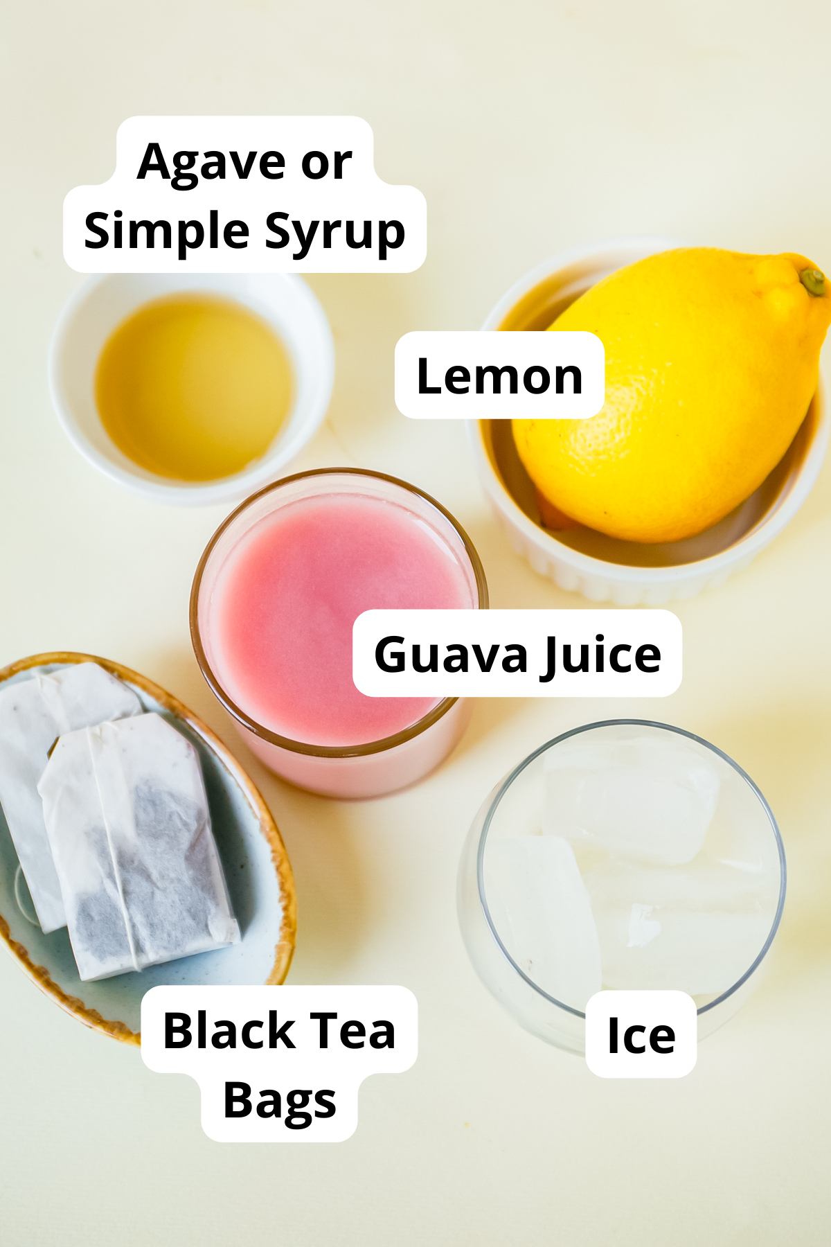 ingredients to make copycat iced guava black tea drink on a table