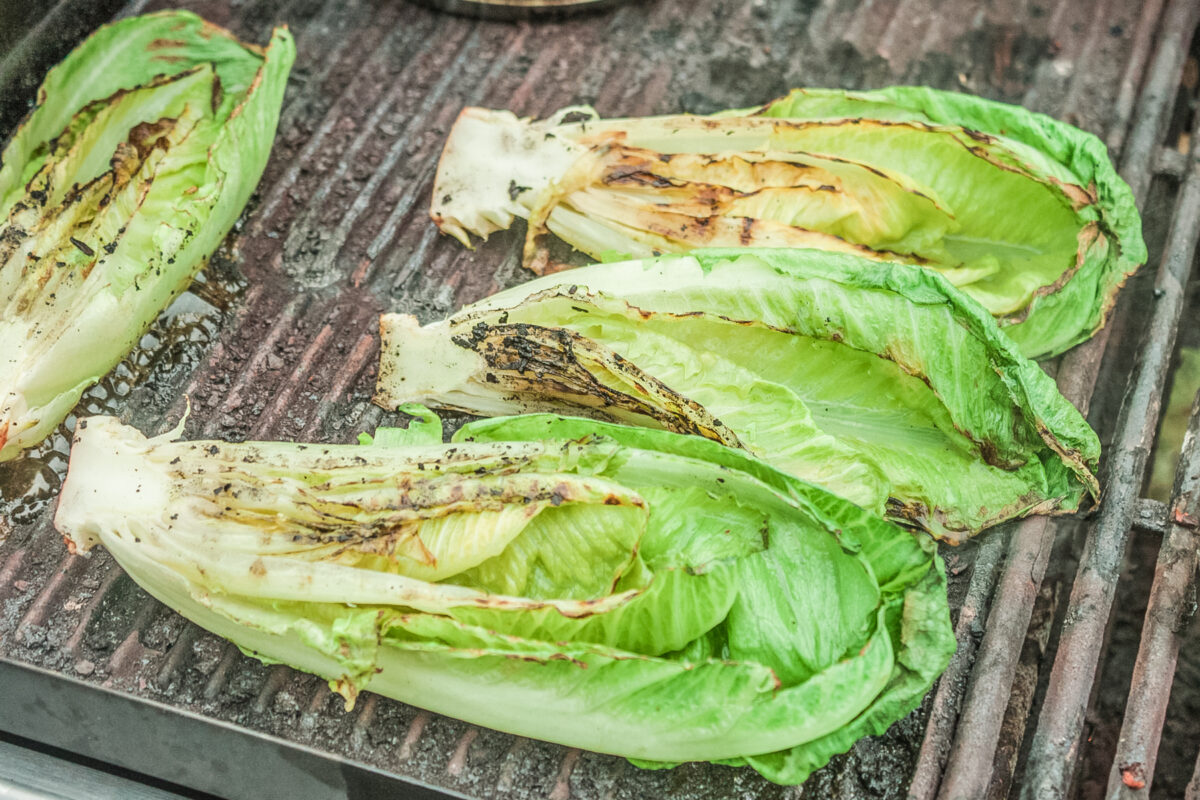romaine hearts on a hot grill