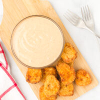 easy to make Mississippi Comeback Sauce in a small bowl being served with chicken nuggets