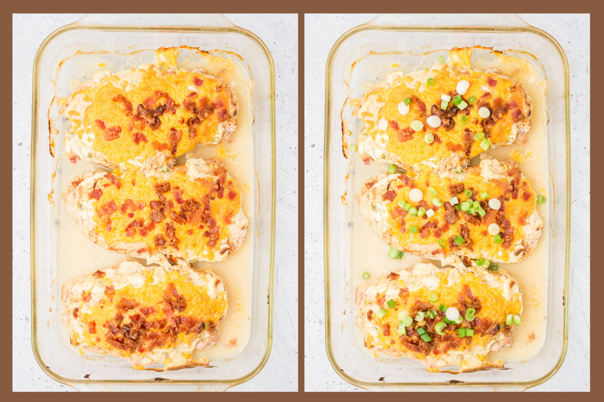 topping baked crack chicken with bacon bits an green onions