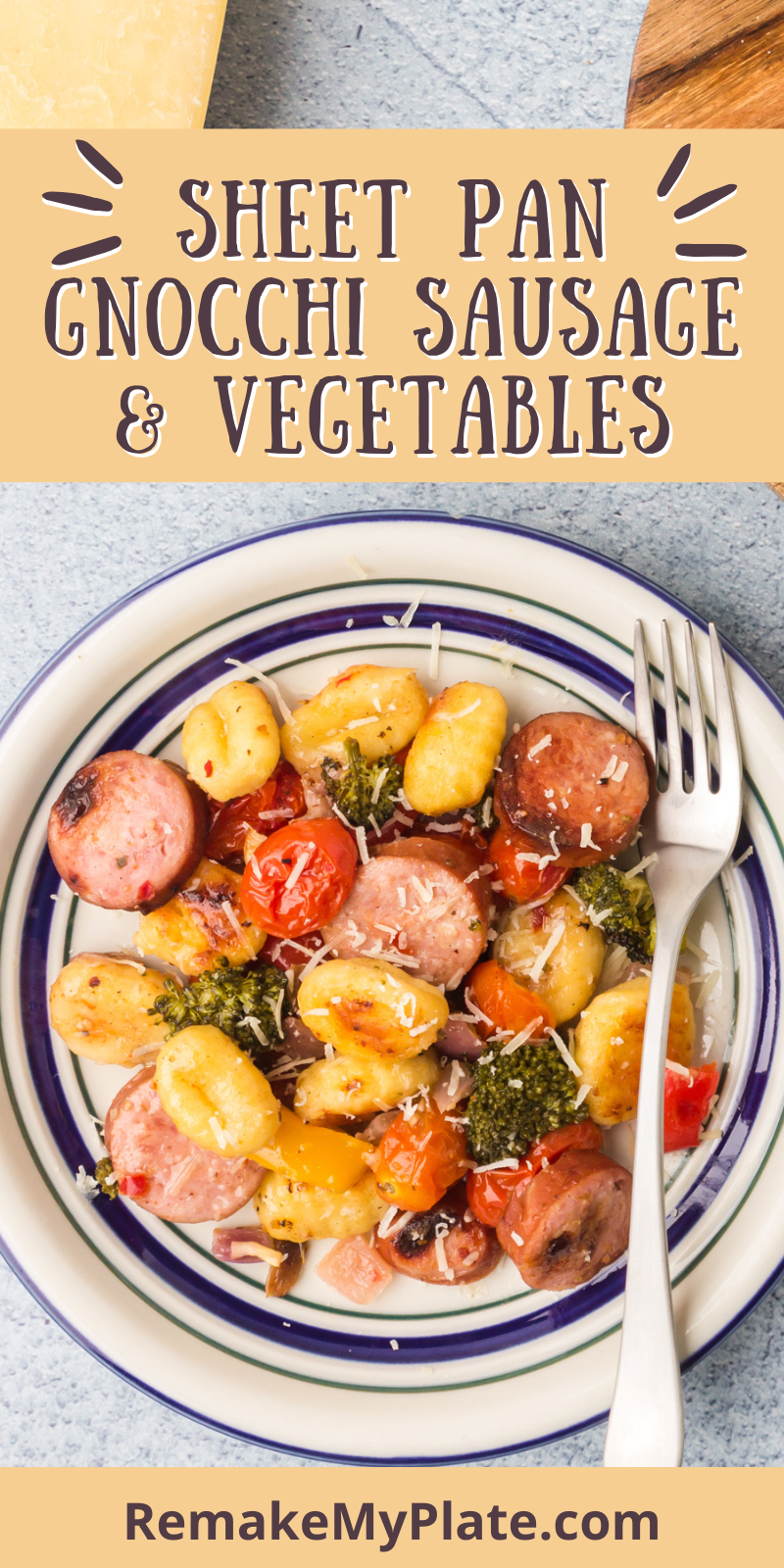 pinterest pin for gnocchi sausage and vegetables recipe