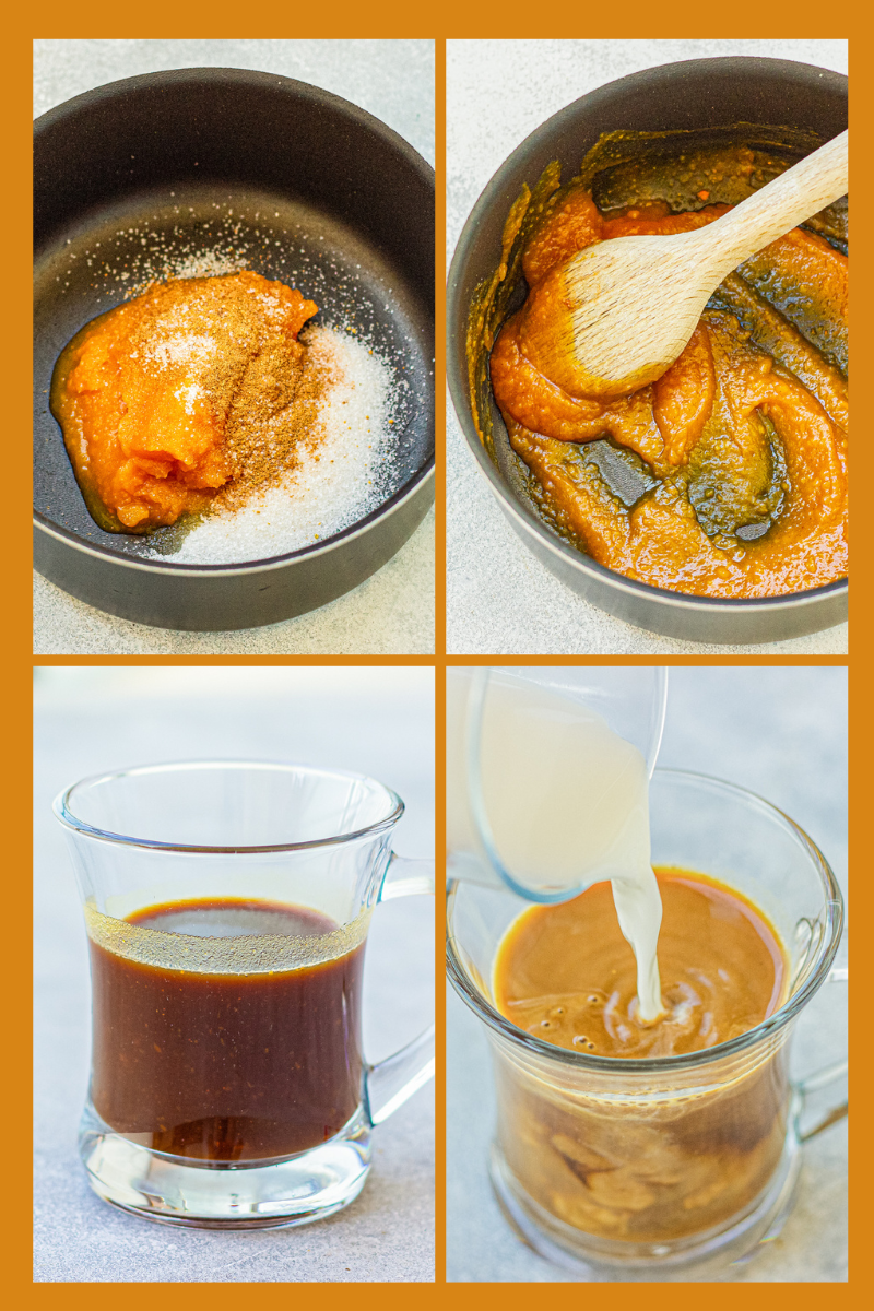 process shots showing how to make this copycat pumpkin spice latte starbucks recipe